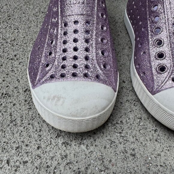 NATIVE Jefferson Purple Bling Shoes Girls 10 C10 Glitter Slip On Natives Sneaker - Picture 6 of 8